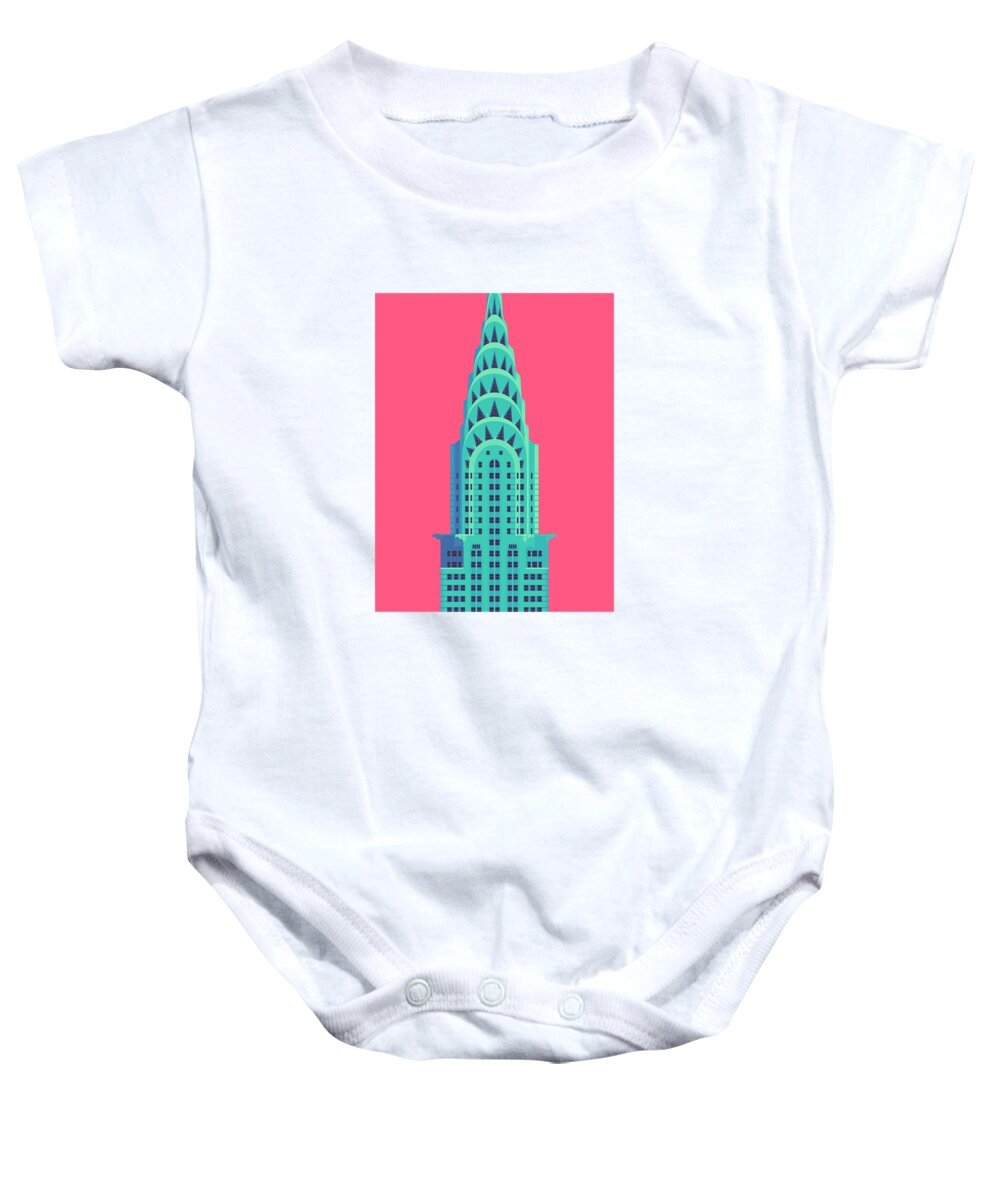 Architecture Baby Onesie featuring the digital art Chrysler Building - Red by Organic Synthesis