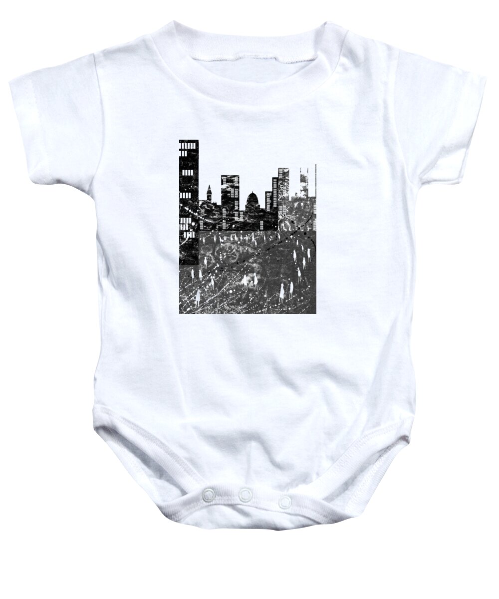 City Baby Onesie featuring the mixed media City Life by Andrew Hitchen
