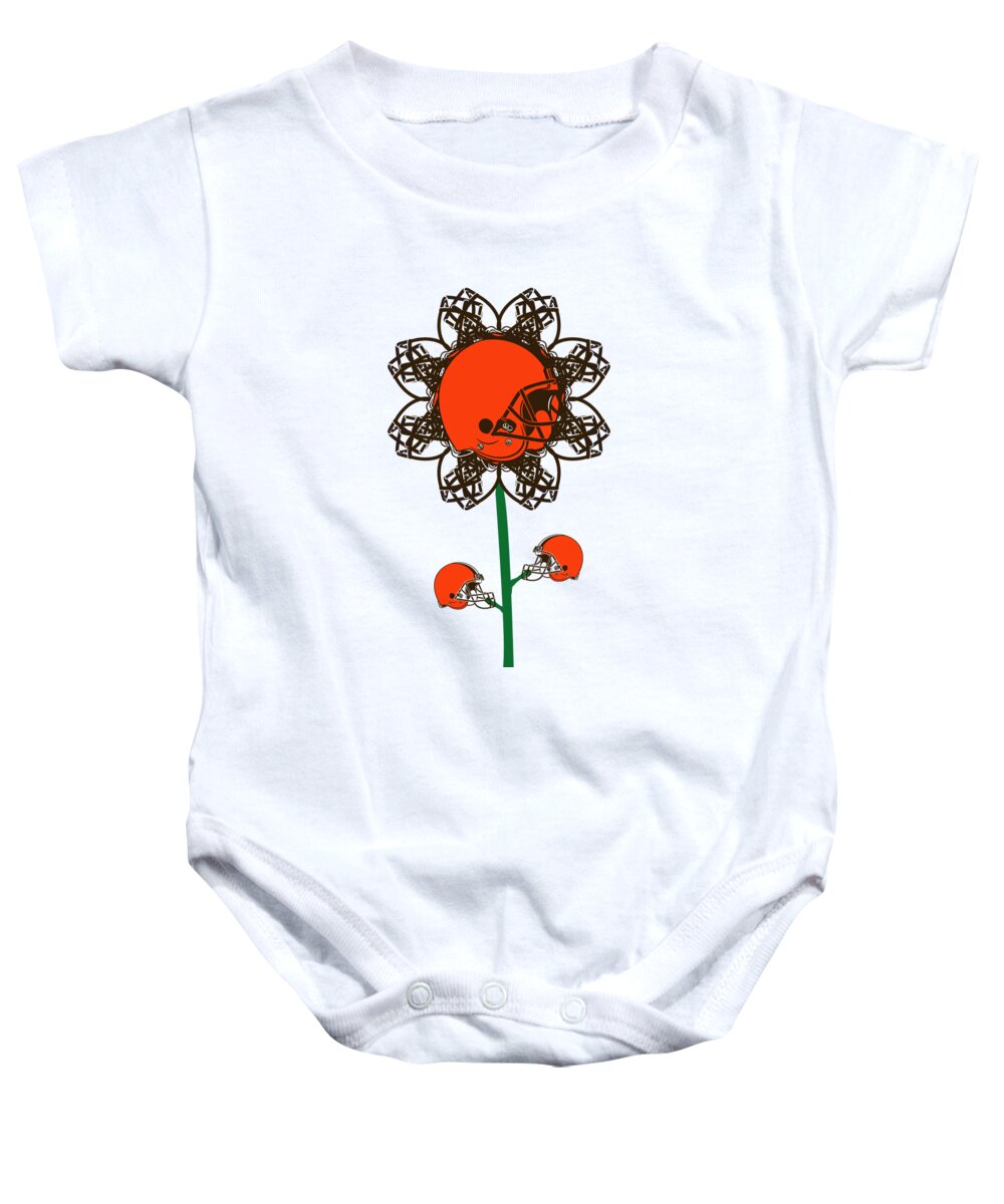 Nfl Baby Onesie featuring the digital art Cleveland Browns - NFL Football Team Logo Flower Art by Steven Shaver