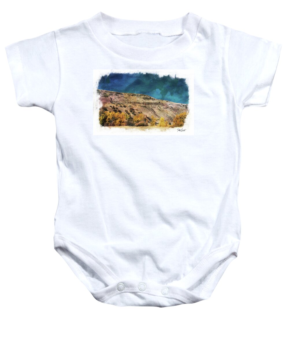 Cliff Baby Onesie featuring the photograph Cliff Along The River w/ Dream Vignette Border by Tammy Bryant