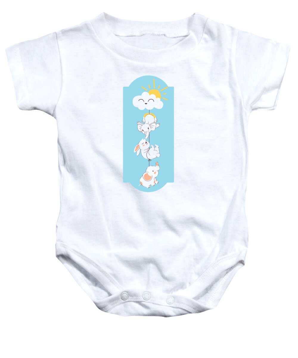 Adorable Baby Onesie featuring the digital art Cloud Carrying Two Elephants and Rabbit by Jacob Zelazny
