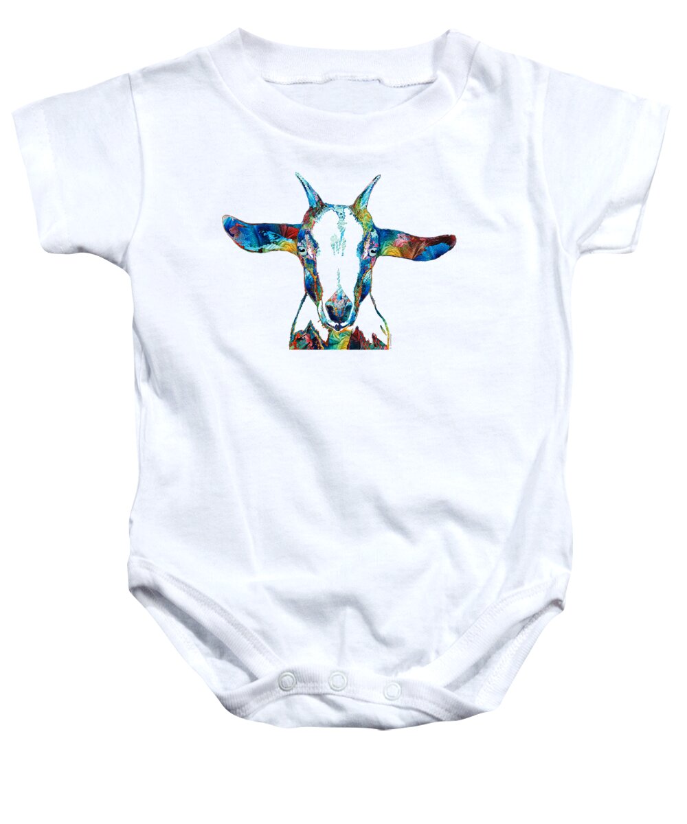 Goat Baby Onesie featuring the painting Colorful Goat Art - Naughty And Nice - Sharon Cummings by Sharon Cummings
