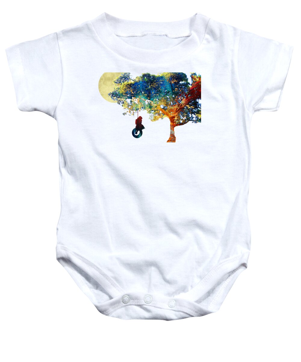 Tree Baby Onesie featuring the painting Colorful Landscape Art - The Dreaming Tree - By Sharon Cummings by Sharon Cummings