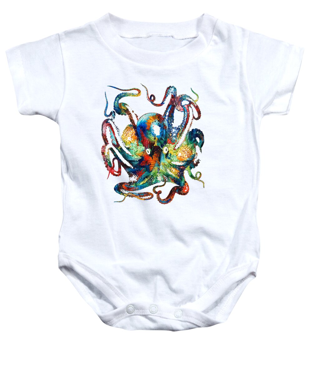 Octopus Baby Onesie featuring the painting Colorful Octopus Art by Sharon Cummings by Sharon Cummings