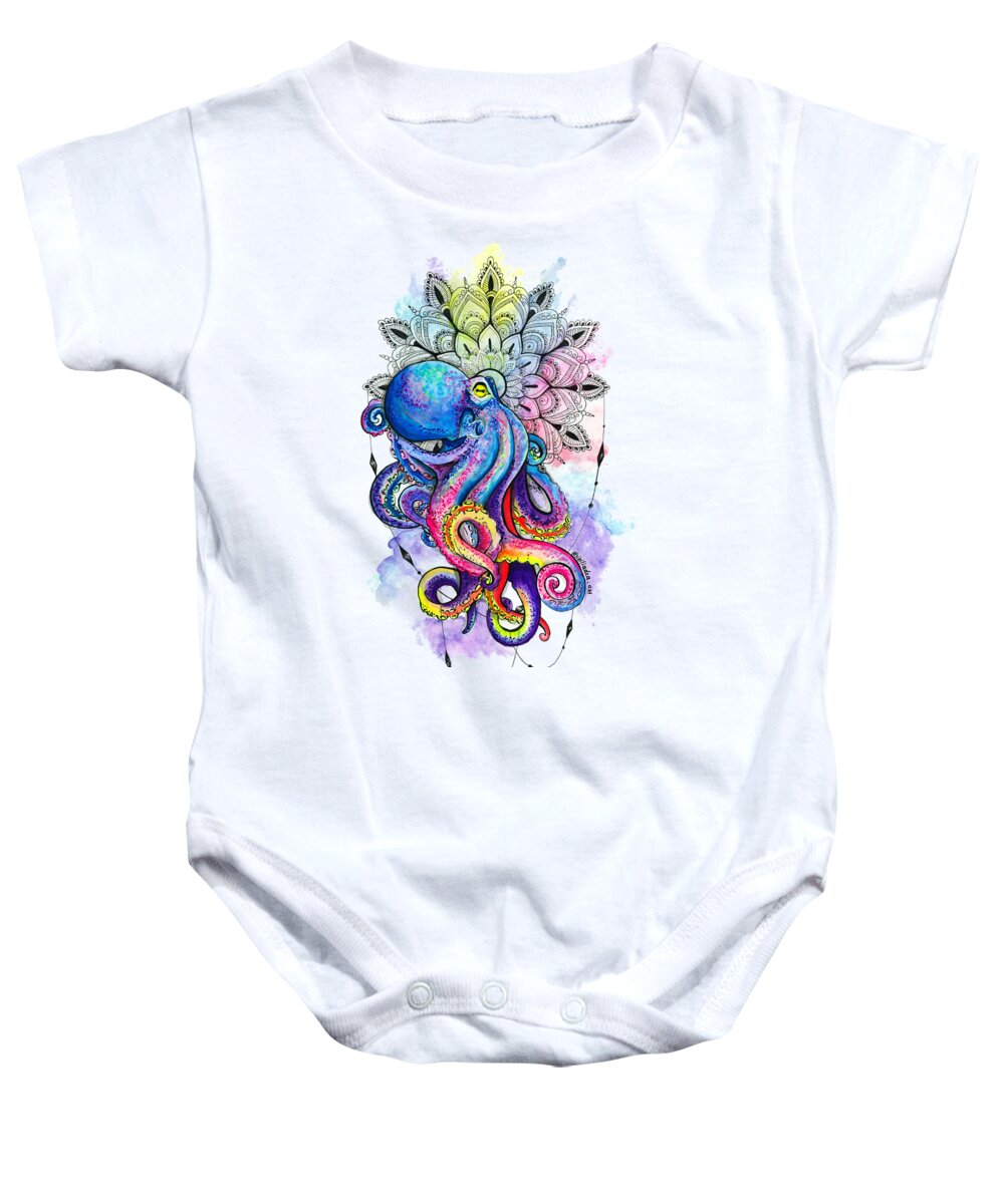 Octopus Baby Onesie featuring the painting Colorful Octopus Watercolor by Matthias Hauser
