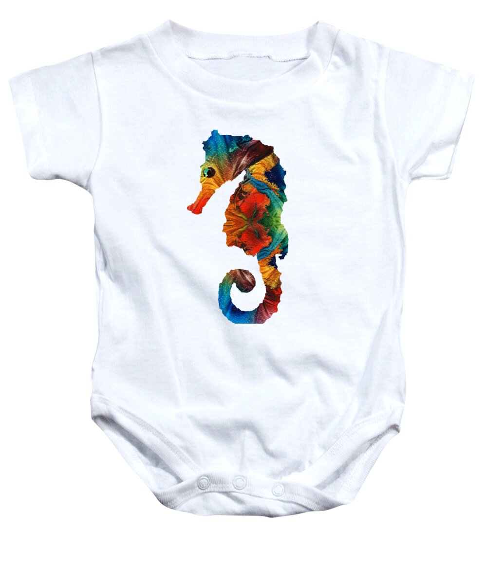 Seahorse Baby Onesie featuring the painting Colorful Seahorse Art by Sharon Cummings by Sharon Cummings