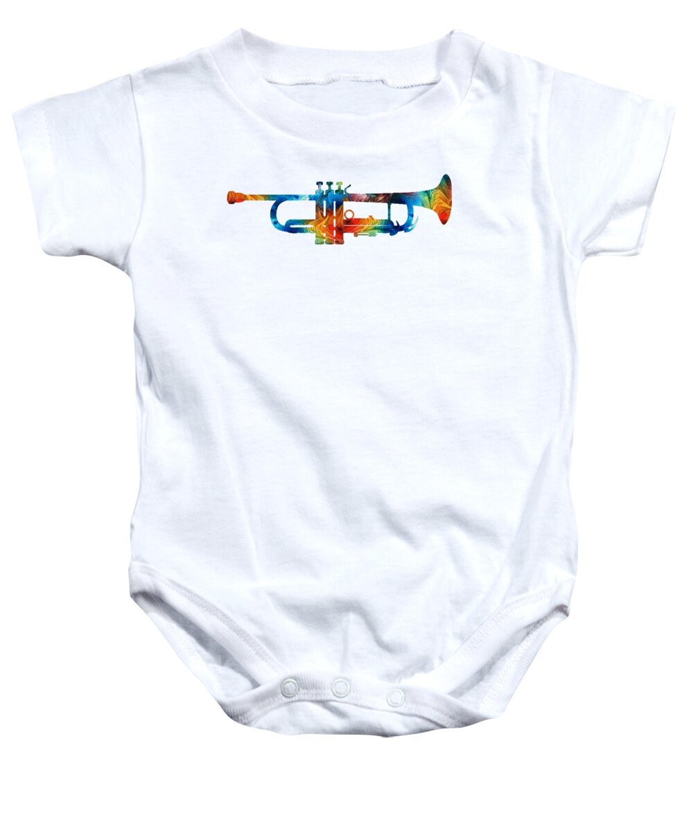 Trumpet Baby Onesie featuring the painting Colorful Trumpet Art Color Fusion By Sharon Cummings by Sharon Cummings