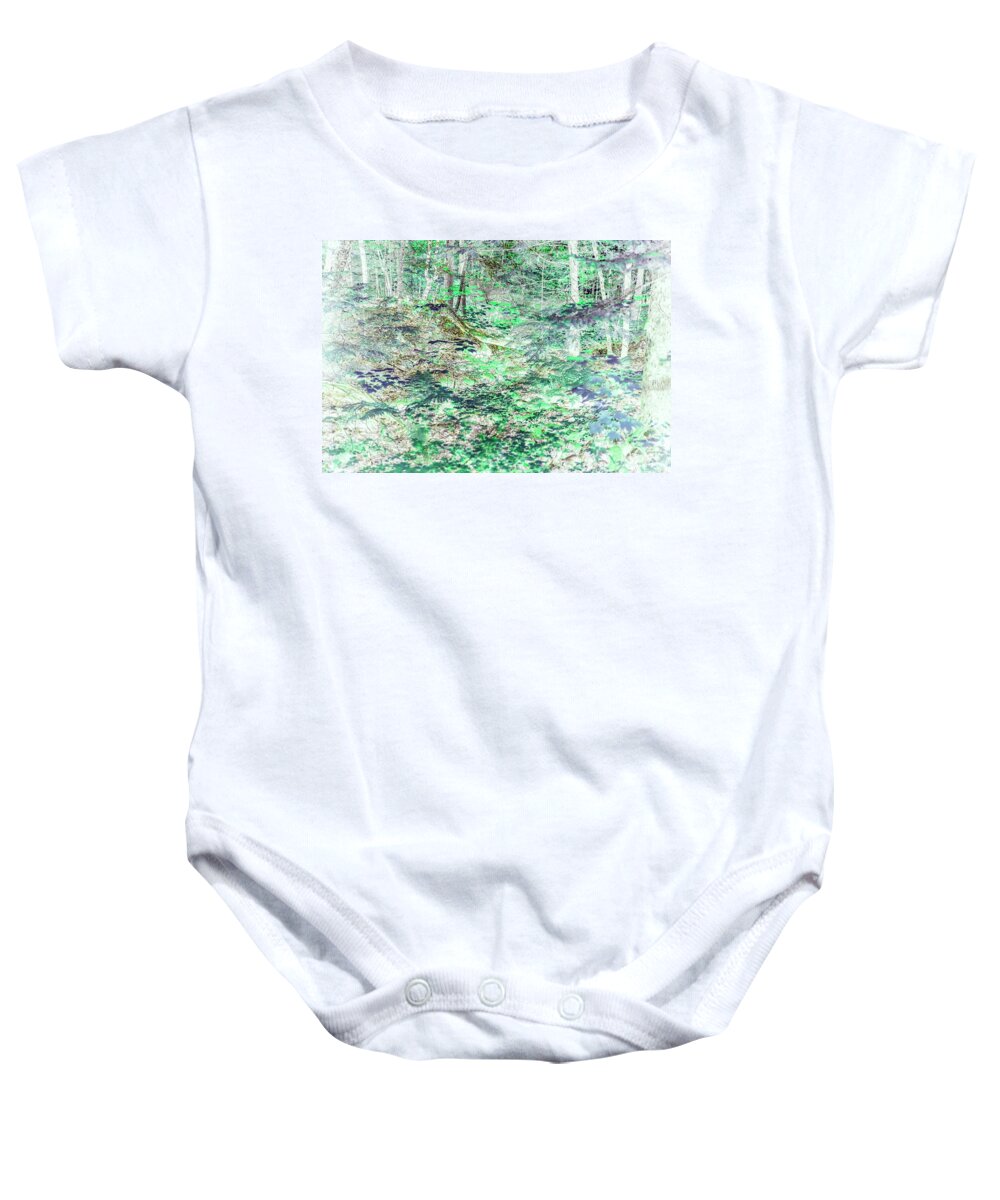 Trees Baby Onesie featuring the photograph Shades of Green Woodlands by Missy Joy