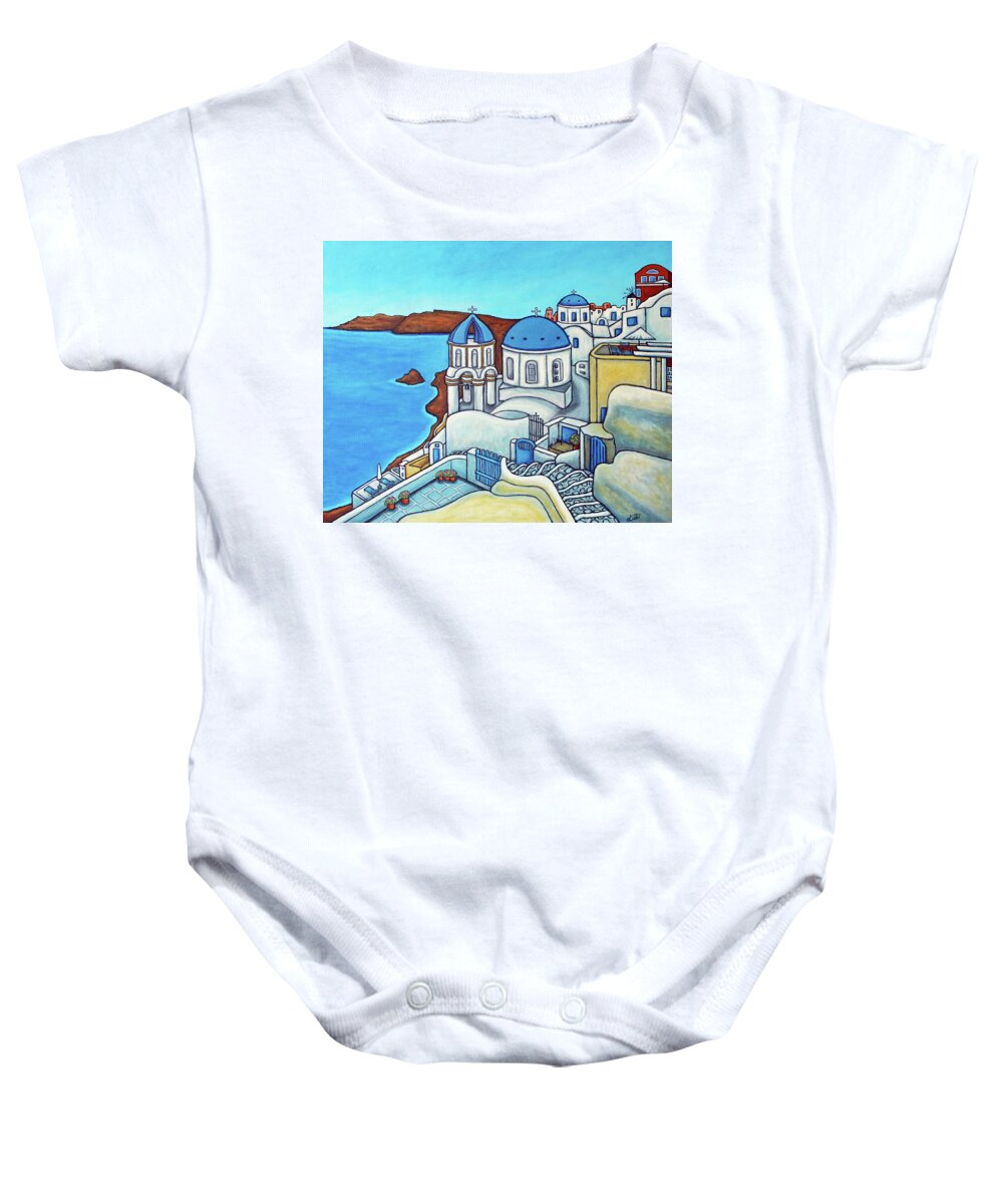 Europe Baby Onesie featuring the painting Colours of Santorini by Lisa Lorenz