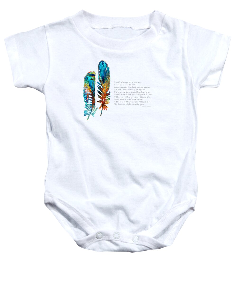 Feather Baby Onesie featuring the painting Comforting Art - Beside You - Sharon Cummings by Sharon Cummings