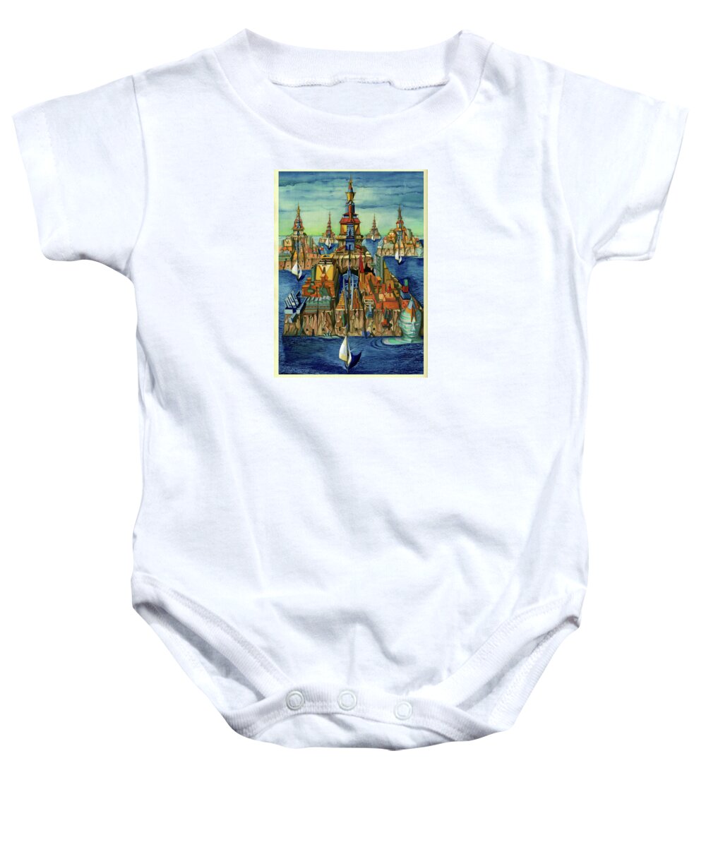 Calvino Baby Onesie featuring the drawing Continuous Cities - Frontispiece by Paul HAIGH