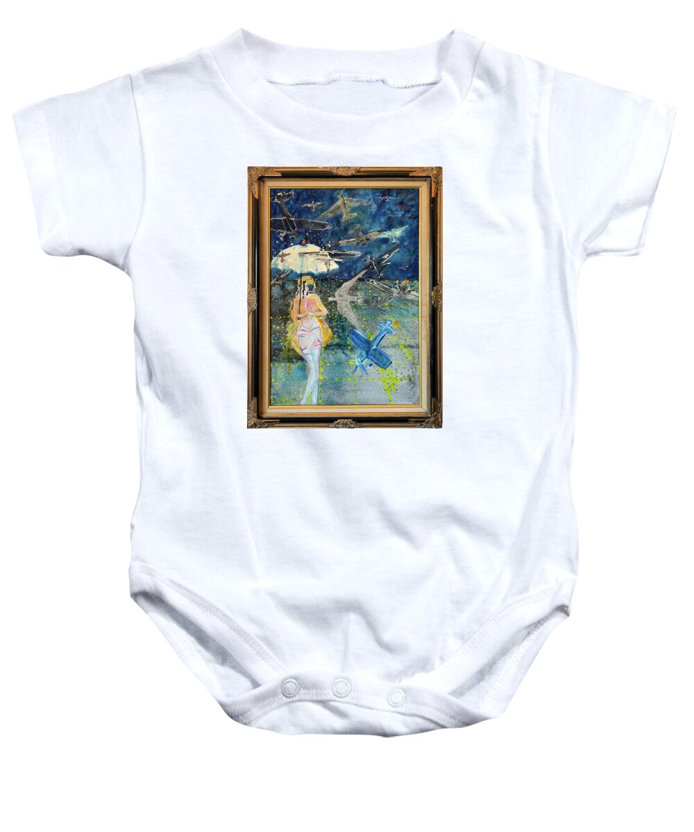 Pilot Baby Onesie featuring the painting Control Tower Observations by Leslie Porter