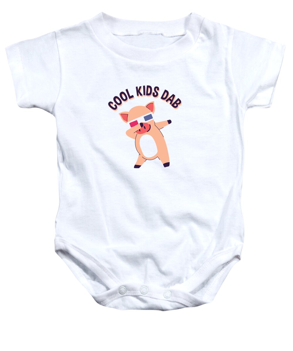 Adorable Baby Onesie featuring the digital art Cool Kids Dab Dabbing Pig by Jacob Zelazny