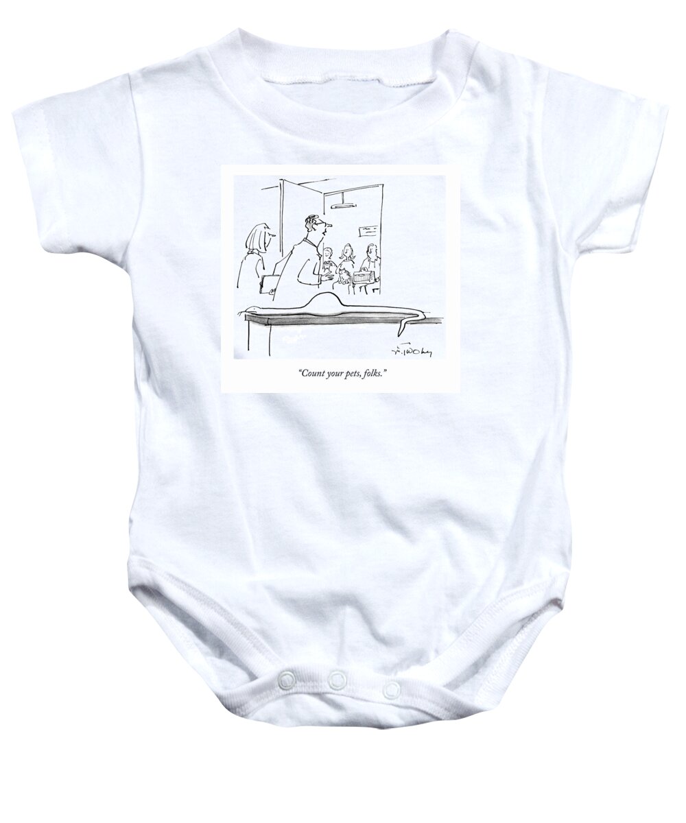 count Your Pets Baby Onesie featuring the drawing Count Your Pets by Mike Twohy