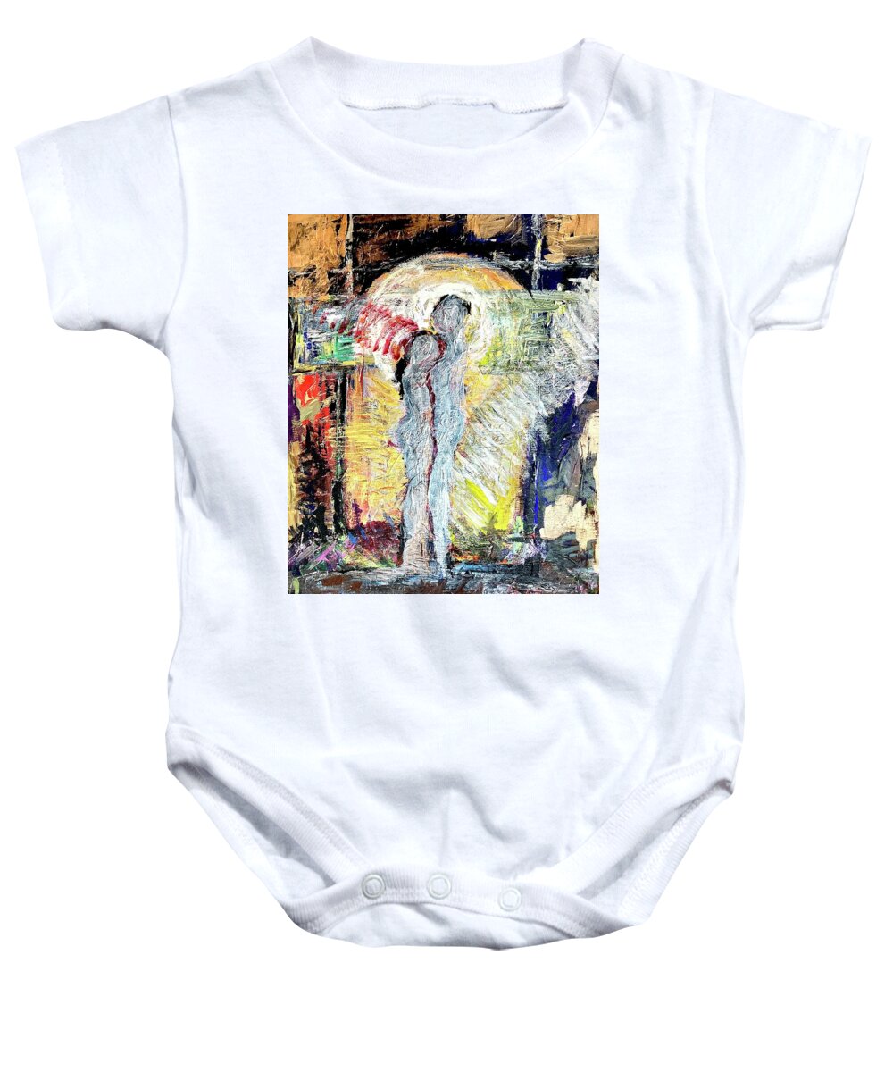 Two Figures On Abstract Landscape Baby Onesie featuring the painting Couple by David Euler
