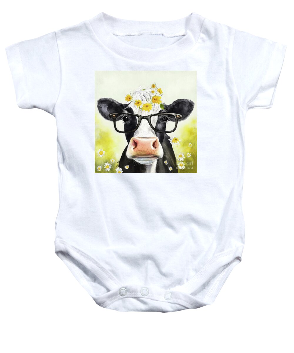 Cow Baby Onesie featuring the painting Cutie Pie Chloe by Tina LeCour