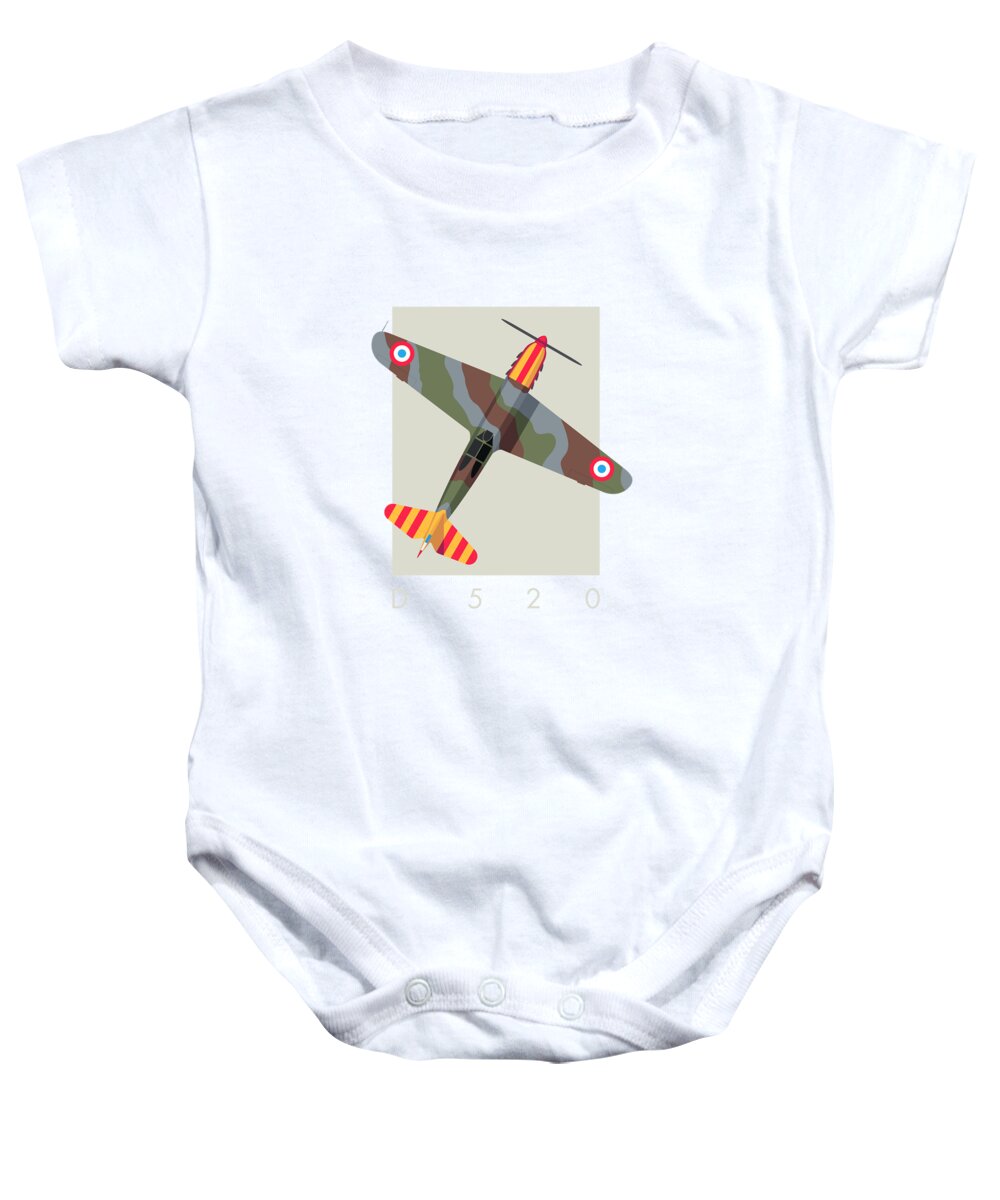 Aircraft Baby Onesie featuring the digital art D.520 French WWII Fighter Aircraft - Camouflage Stripe by Organic Synthesis