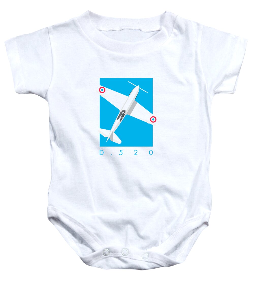 Aircraft Baby Onesie featuring the digital art D.520 French WWII Fighter Aircraft - Cyan by Organic Synthesis