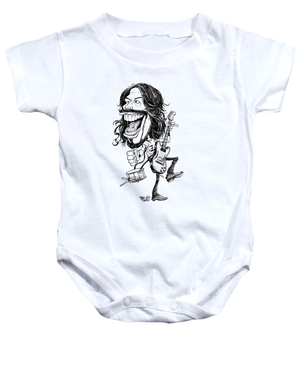 Cartoon Baby Onesie featuring the drawing Dave Grohl by Mike Scott