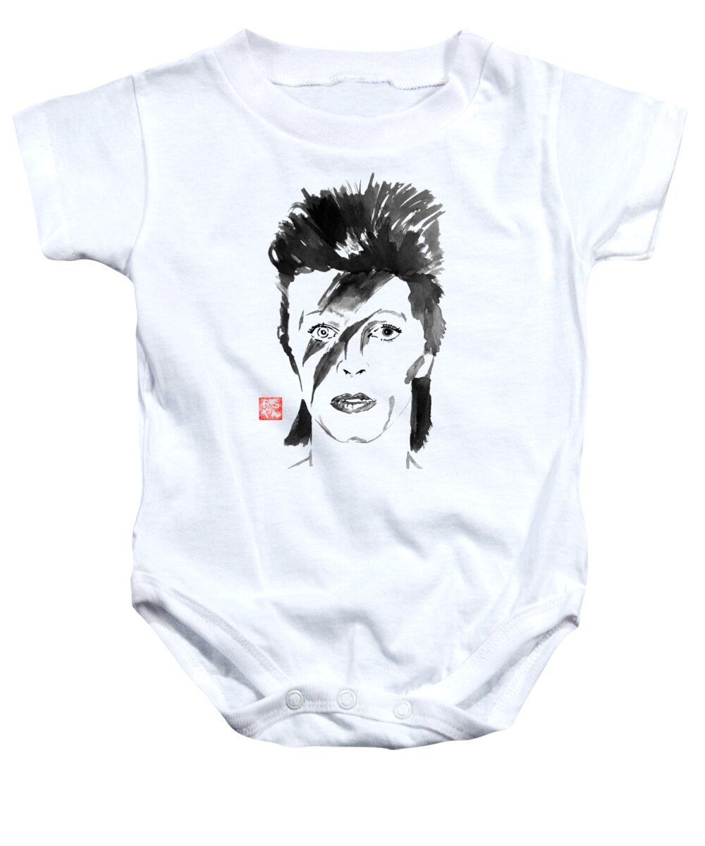 David Bowie Baby Onesie featuring the painting David Bowie 02 by Pechane Sumie