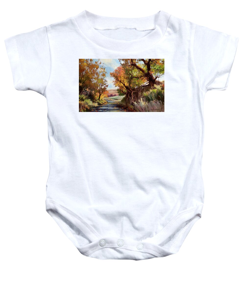 Landscape Baby Onesie featuring the painting Davis Hollow Country Road by Steve Henderson