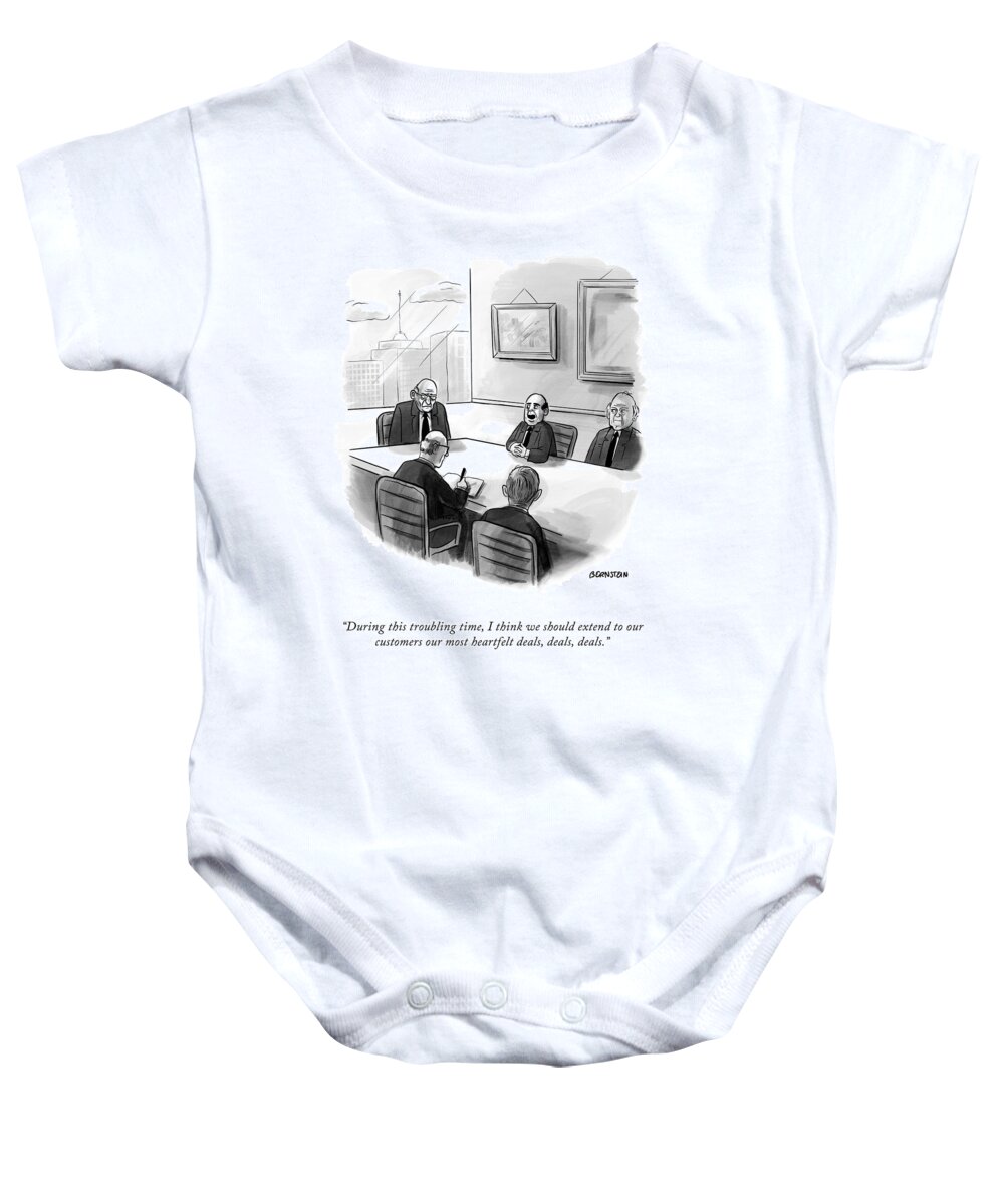 during This Troubling Time Baby Onesie featuring the drawing Deals Deals Deals by Emily Bernstein