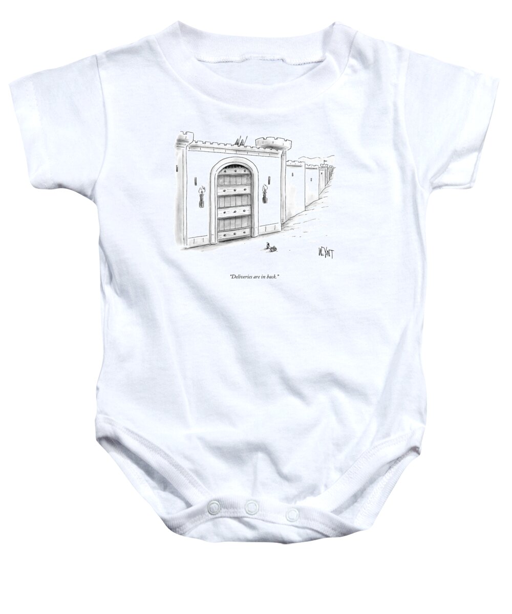 Deliveries Are In Back. Baby Onesie featuring the drawing Deliveries Are In Back by Christopher Weyant