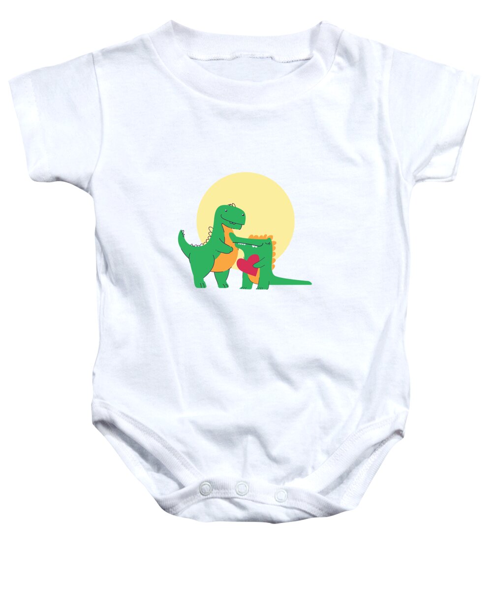 Adorable Baby Onesie featuring the digital art Dinosaur and Crocodile in Love by Jacob Zelazny