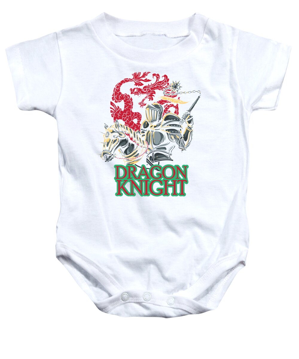 Dragon Knight Baby Onesie featuring the digital art Dragon Knight Riding Horse by Jacob Zelazny