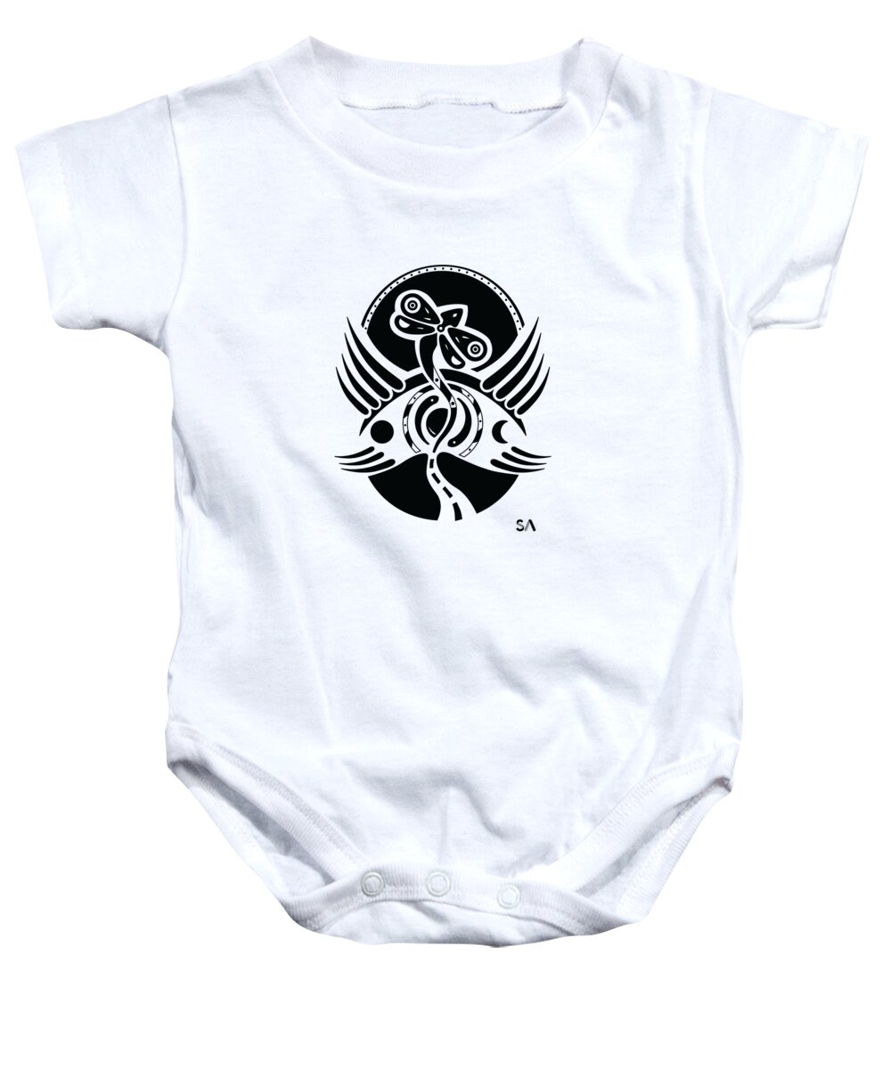 Black And White Baby Onesie featuring the digital art Dragonfly by Silvio Ary Cavalcante