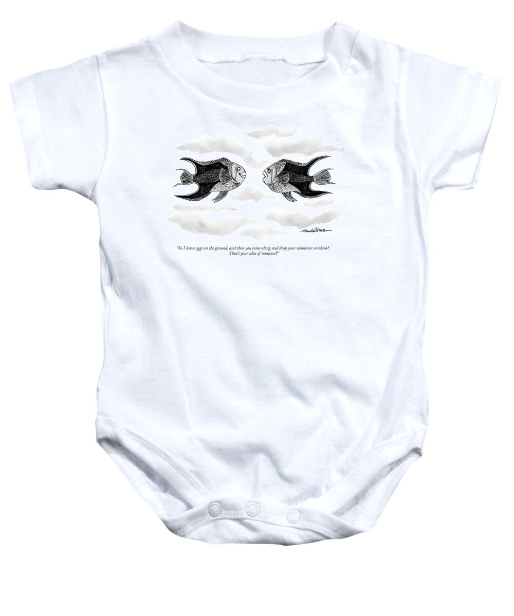 Fish Baby Onesie featuring the drawing Eggs On The Ground by JB Handelsman