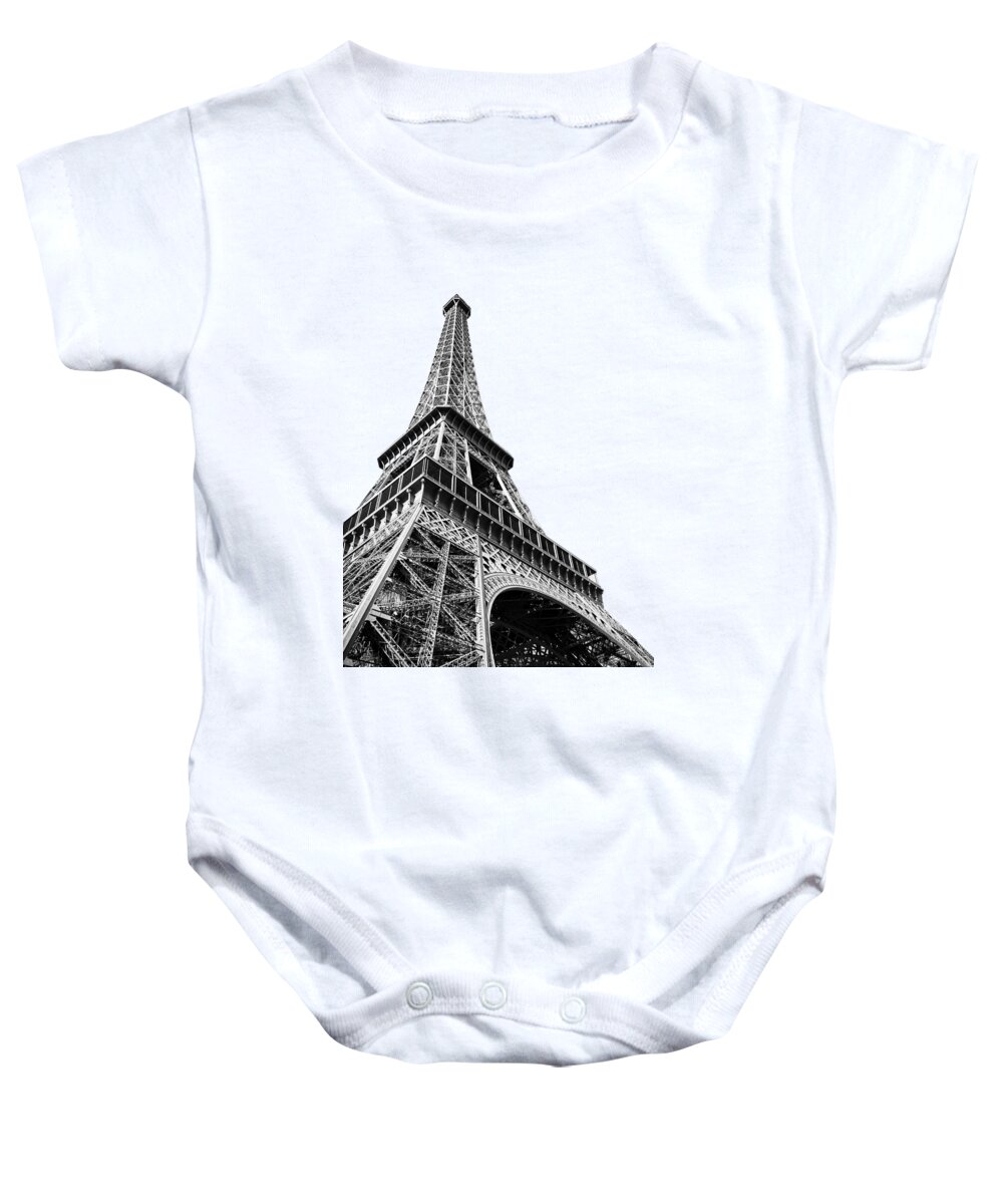 Paris Baby Onesie featuring the photograph Eiffel tower in black and white by Delphimages Paris Photography