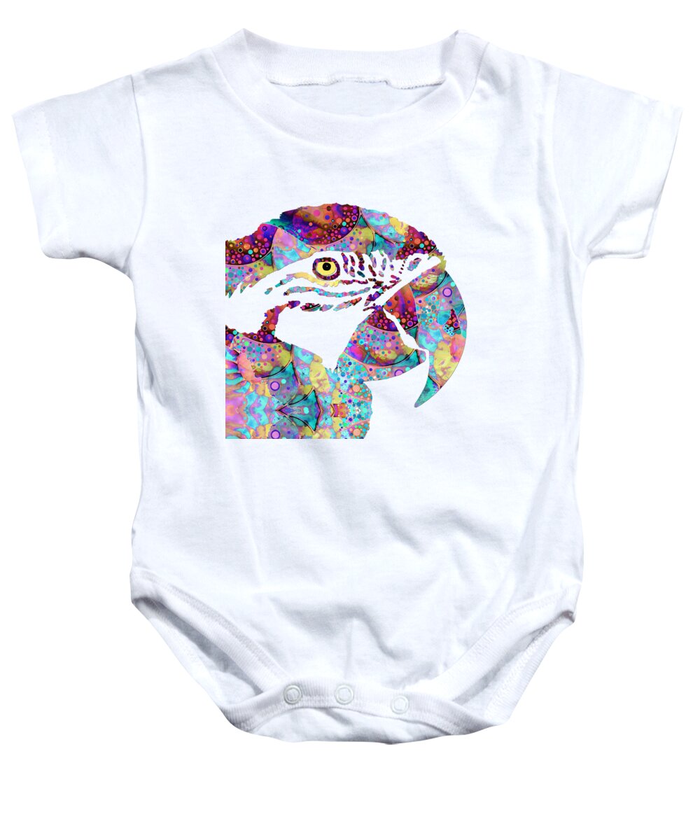 Parrot Baby Onesie featuring the painting Enchanted Parrot Tropical Bird Art by Sharon Cummings