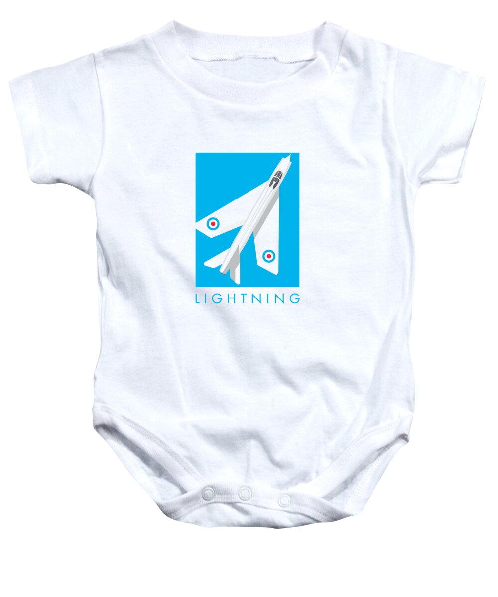 English Electric Baby Onesie featuring the digital art English Electric Lightning fighter jet aircraft - Blue by Organic Synthesis