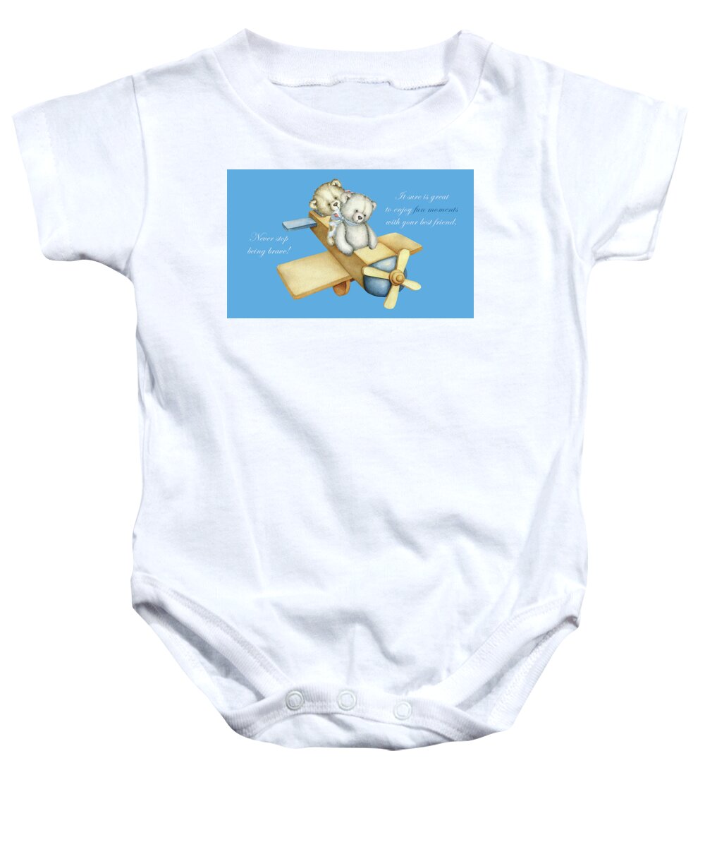 Fun Baby Onesie featuring the drawing Enjoy fun moments with your best friend by Johanna Hurmerinta