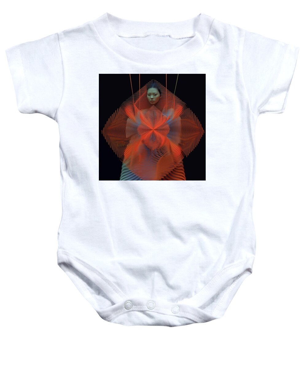 Ethereal Geometry Art Baby Onesie featuring the digital art Ethereal Geometrix- A Cybernetic Dreamscape by Maria Lankina