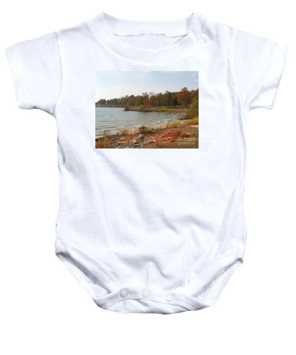 Eufala Baby Onesie featuring the photograph Eufala Lake in Autumn by On da Raks