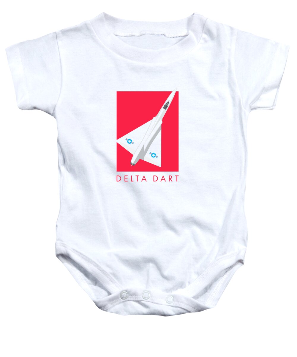 Aircraft Baby Onesie featuring the digital art F-106 Delta Dart Jet Aircraft - Crimson by Organic Synthesis