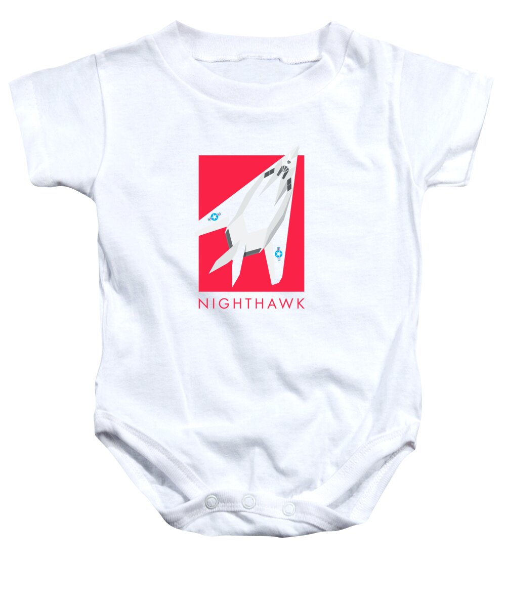 Aircraft Baby Onesie featuring the digital art F-117 Nighthawk Stealth Jet Aircraft - Crimson by Organic Synthesis