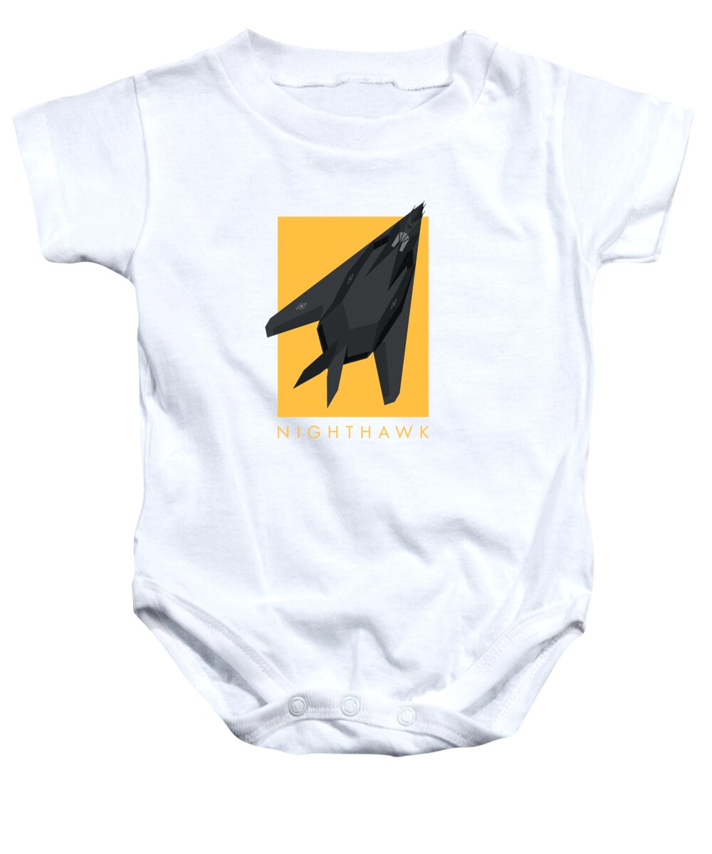 Aircraft Baby Onesie featuring the digital art F-117 Nighthawk Stealth Jet Aircraft - Yellow by Organic Synthesis