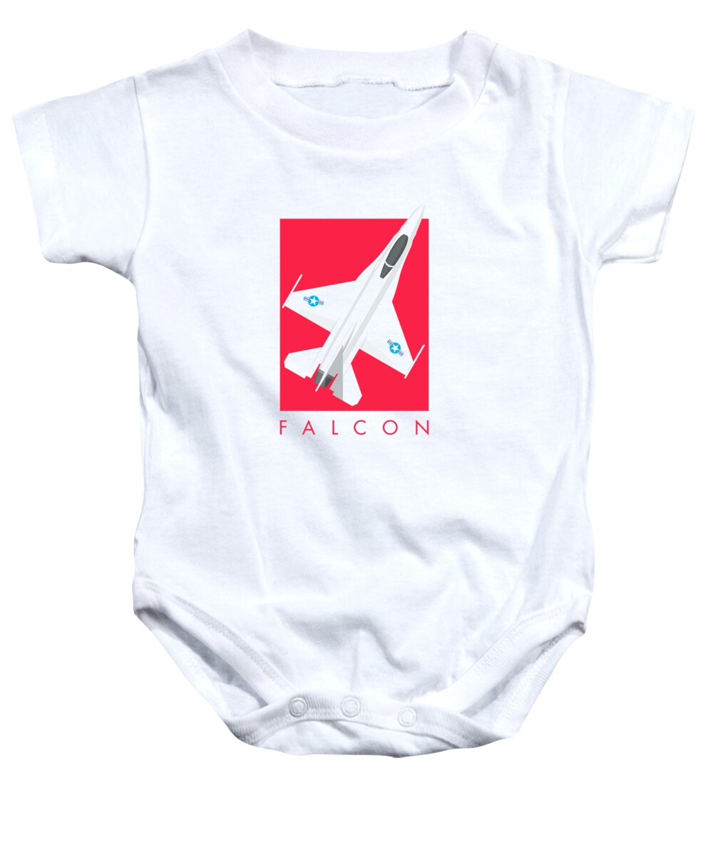 Fighter Baby Onesie featuring the digital art F-16 Falcon Fighter Jet Aircraft - Crimson by Organic Synthesis