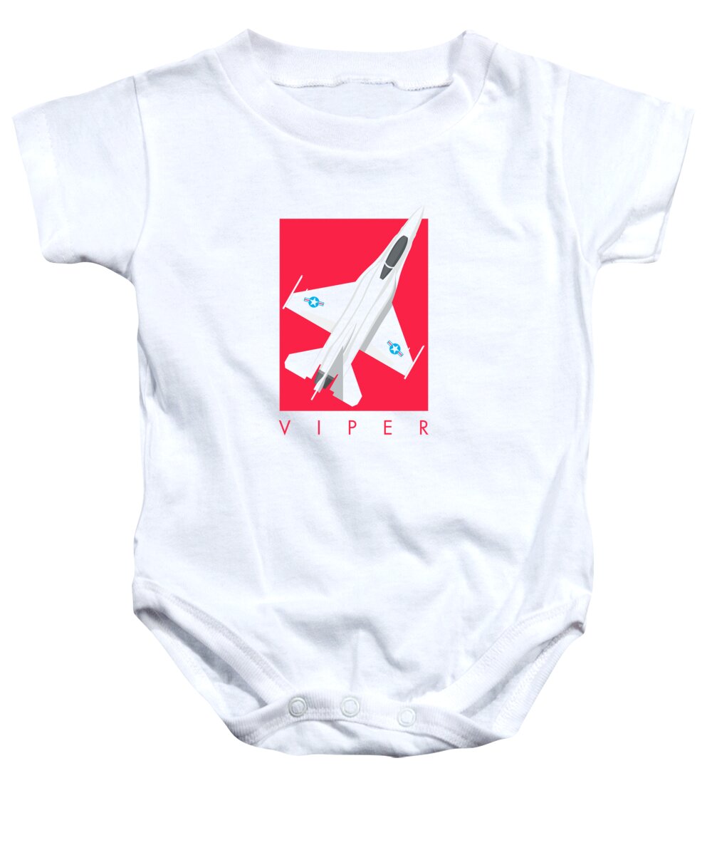 Fighter Baby Onesie featuring the digital art F-16 Viper Fighter Jet Aircraft - Crimson by Organic Synthesis