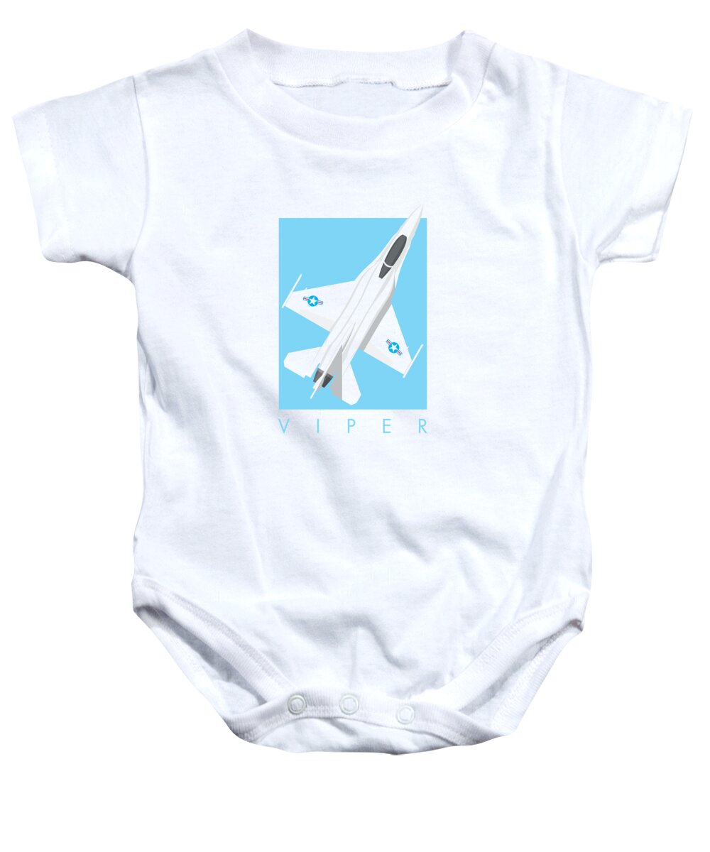 Fighter Baby Onesie featuring the digital art F-16 Viper Fighter Jet Aircraft - Sky by Organic Synthesis