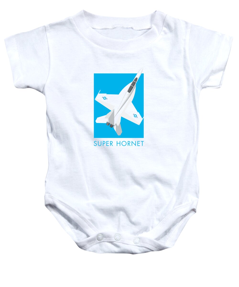 Jet Baby Onesie featuring the digital art F-18 Super Hornet Jet Fighter Aircraft - Cyan by Organic Synthesis