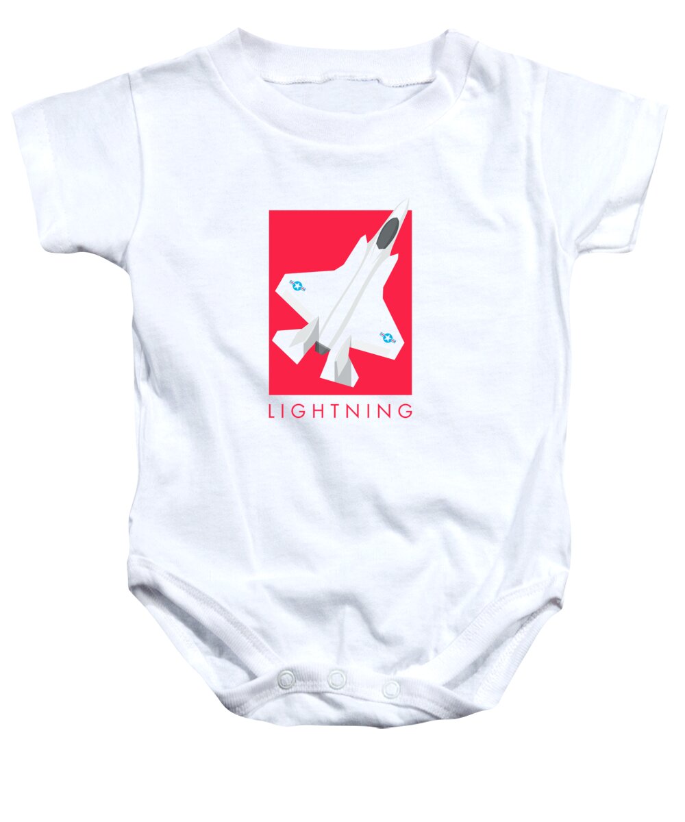 Aircraft Baby Onesie featuring the digital art F-35 Stealth Jet Fighter - Crimson by Organic Synthesis