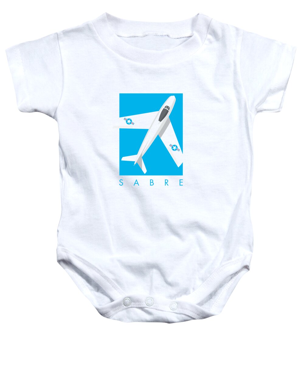 Aircraft Baby Onesie featuring the digital art F-86 Sabre Jet Fighter Aircraft - Cyan by Organic Synthesis