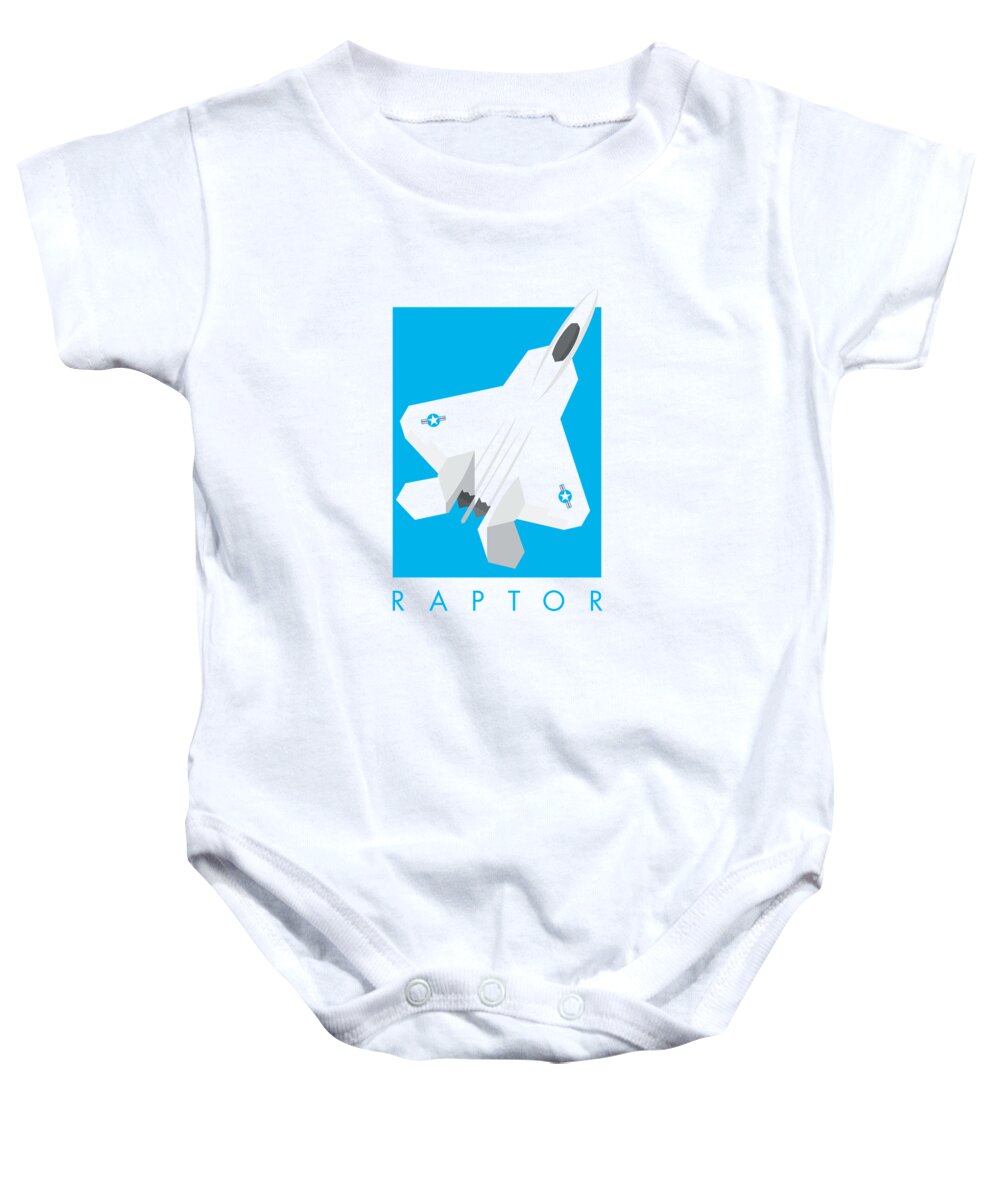 Jet Baby Onesie featuring the digital art F-22 Raptor Jet Fighter Aircraft - Cyan by Organic Synthesis