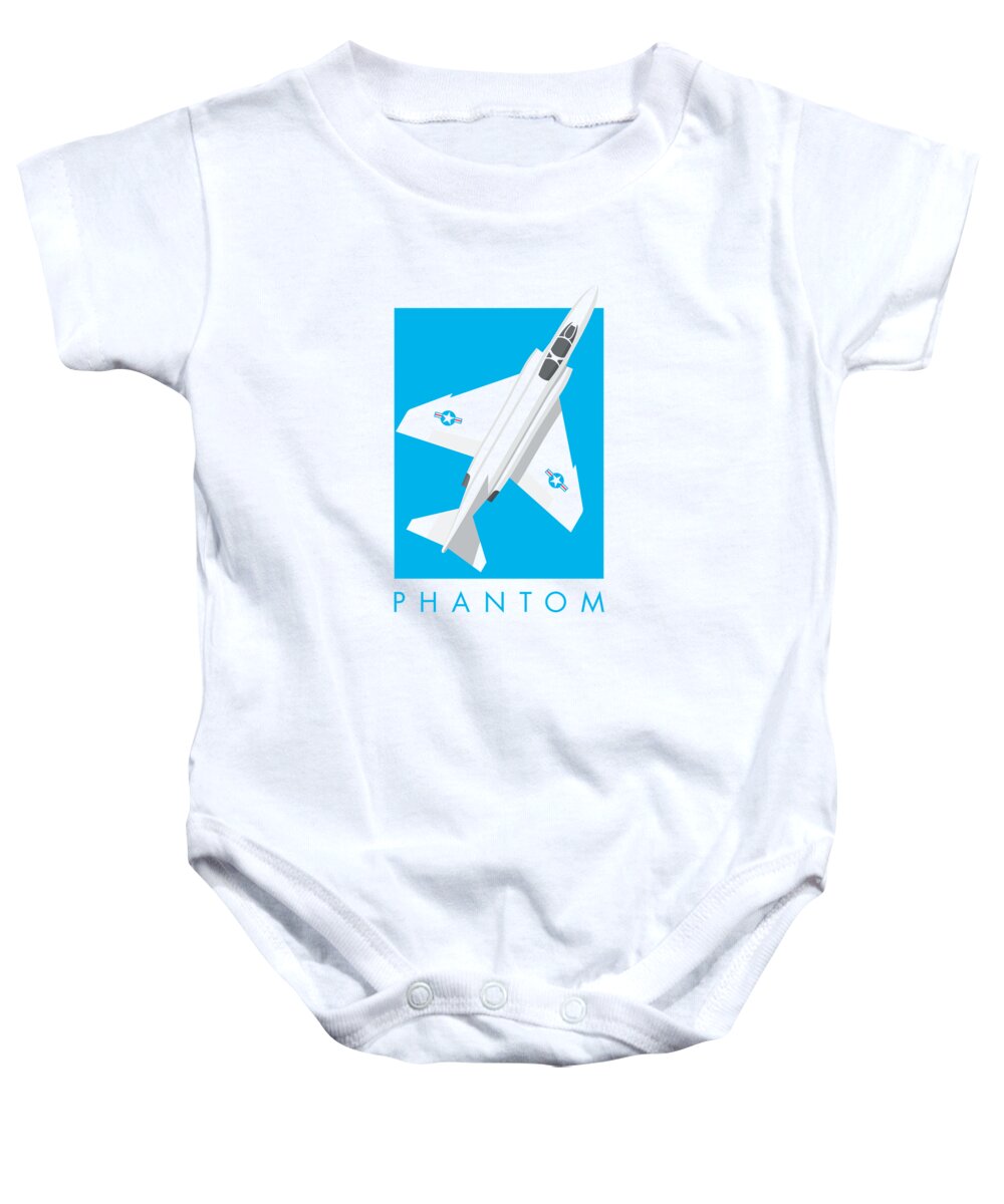 Jet Baby Onesie featuring the digital art F4 Phantom Jet Fighter Aircraft - Cyan by Organic Synthesis