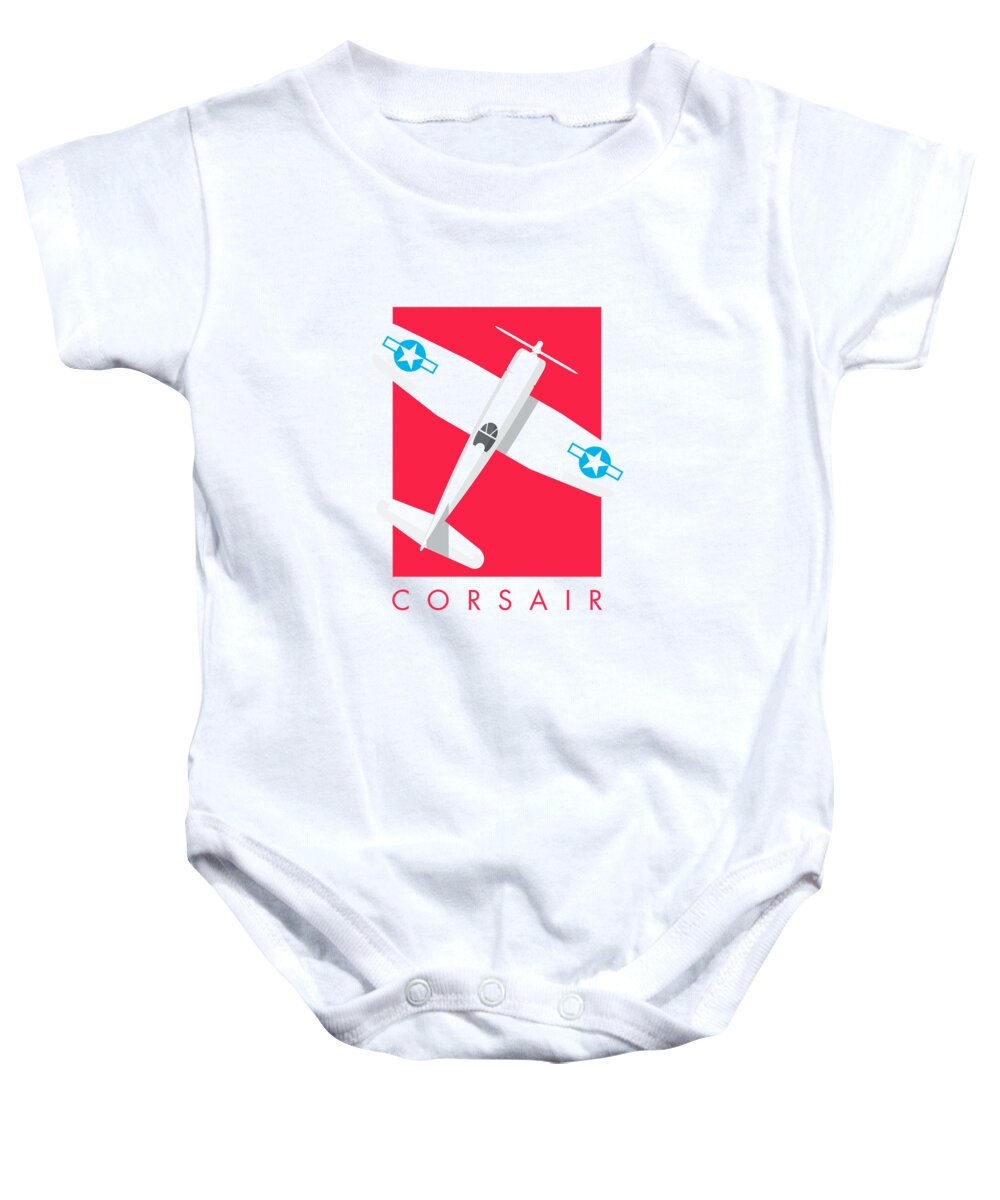 Fighter Baby Onesie featuring the digital art F4U Corsair Fighter Aircraft - Crimson by Organic Synthesis