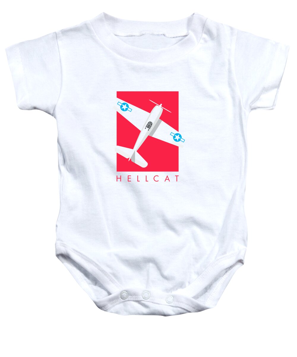 Fighter Baby Onesie featuring the digital art F6F Hellcat WWII Fighter Aircraft - Crimson by Organic Synthesis